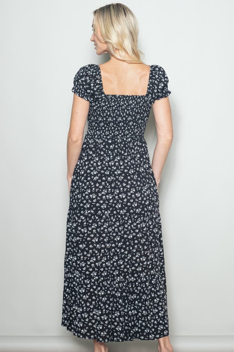 Floral Smocked Puff Sleeve Maxi Dress, Alternate, color, Black