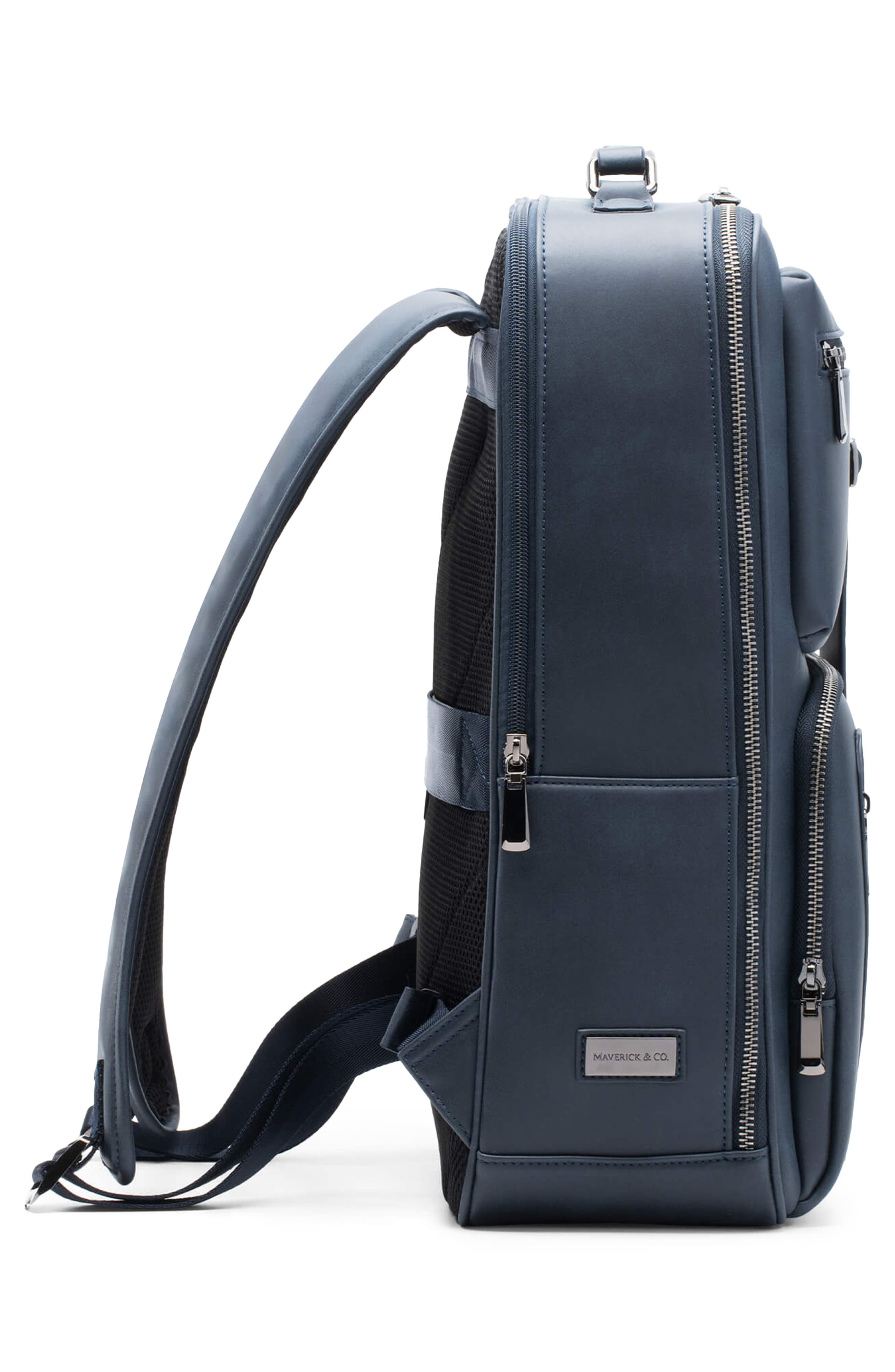 Maverick & Co. Explorer Plus Water Resistant Faux Leather Backpack, Alternate, color, Navy