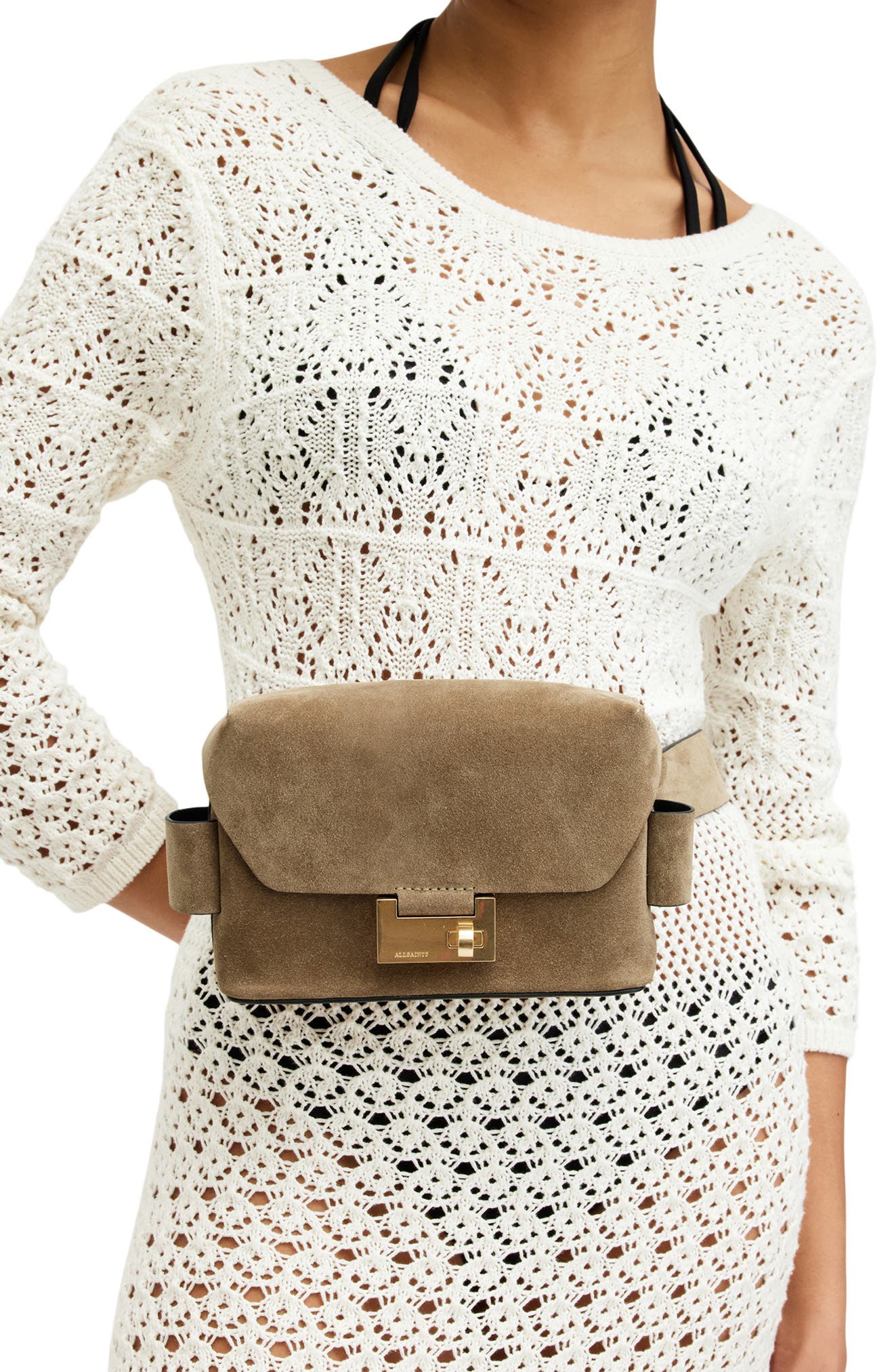 AllSaints Frankie Suede Crossbody Belt Bag, Alternate, color, 