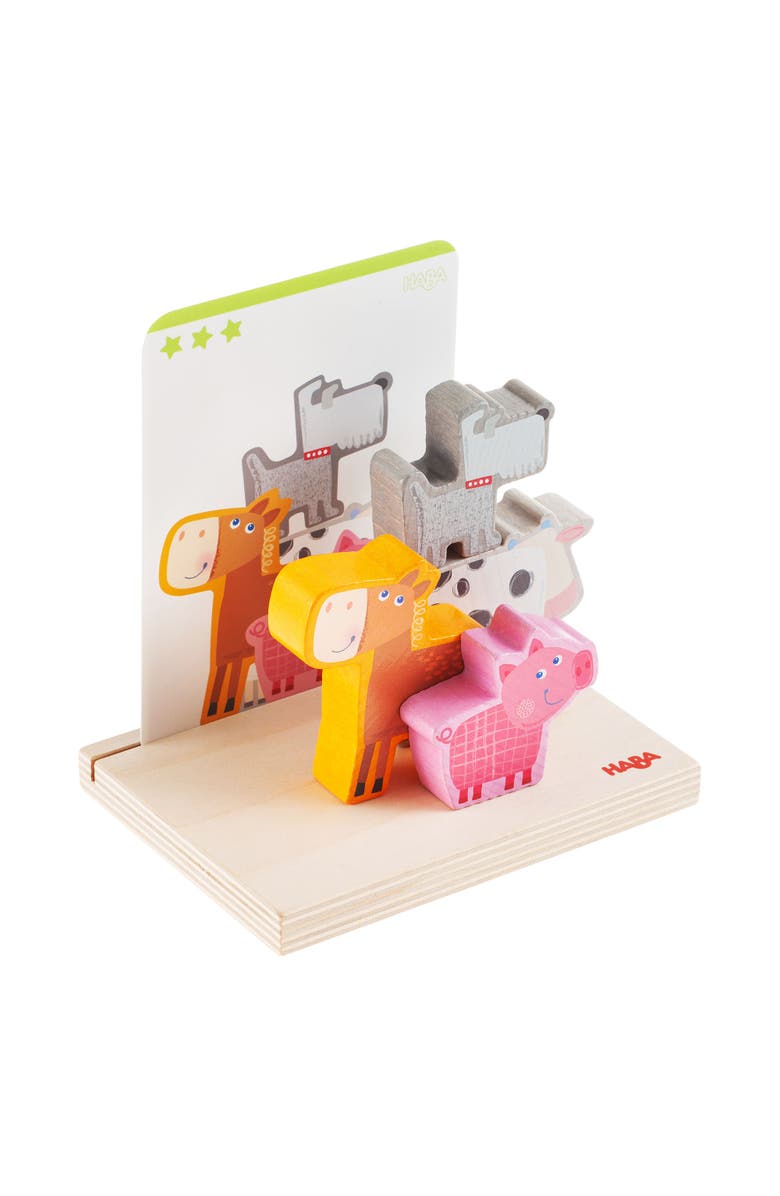 HABA Wooden Stacking Toy for Toddlers, On the Farm Educational STEM Blocks for 2+ Year Old, Montessori Learning Toys with 5 Template Cards, Alternate, color, Multi