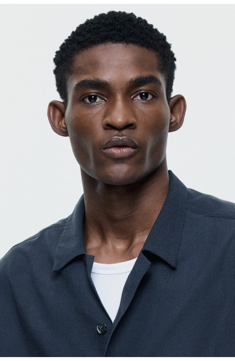 H&M Relaxed-fit cotton resort shirt, Alternate, color, Black/Waves