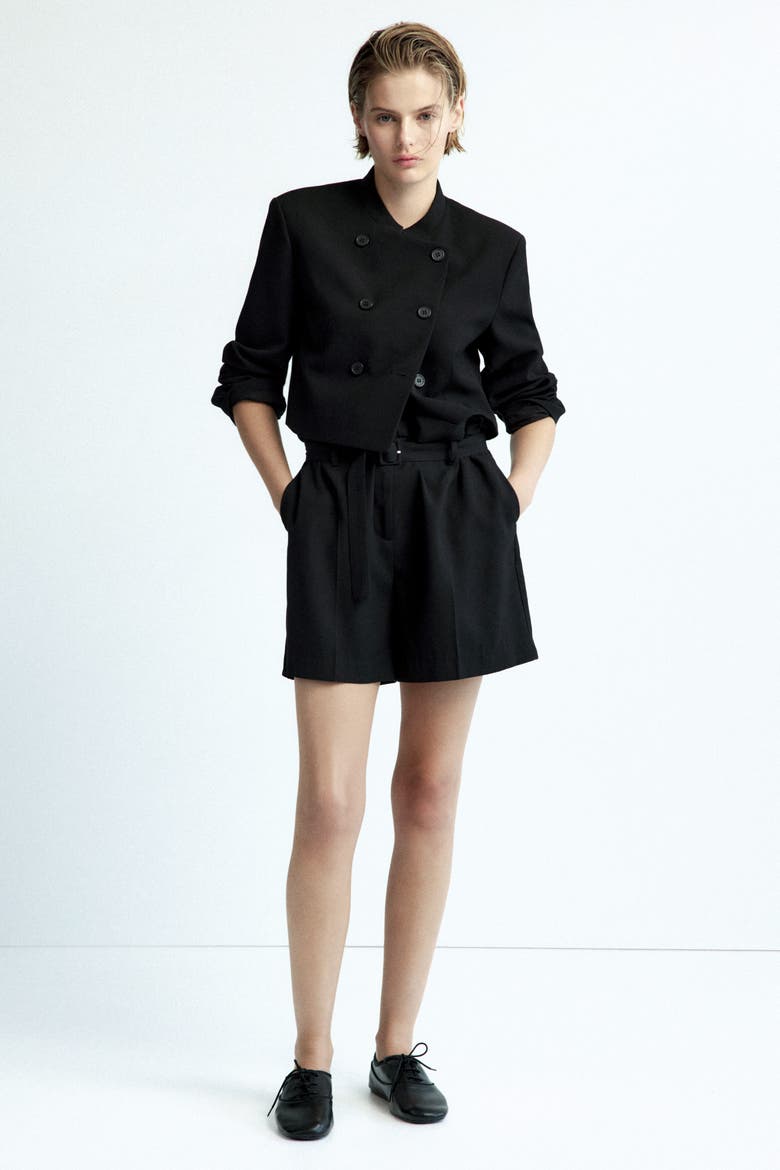 Double-breasted Crop Jacket, Alternate, color, Black