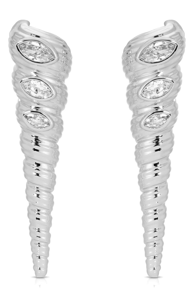 Ettika Cubic Zirconia Shell Linear Drop Earrings, Main, color, Silver