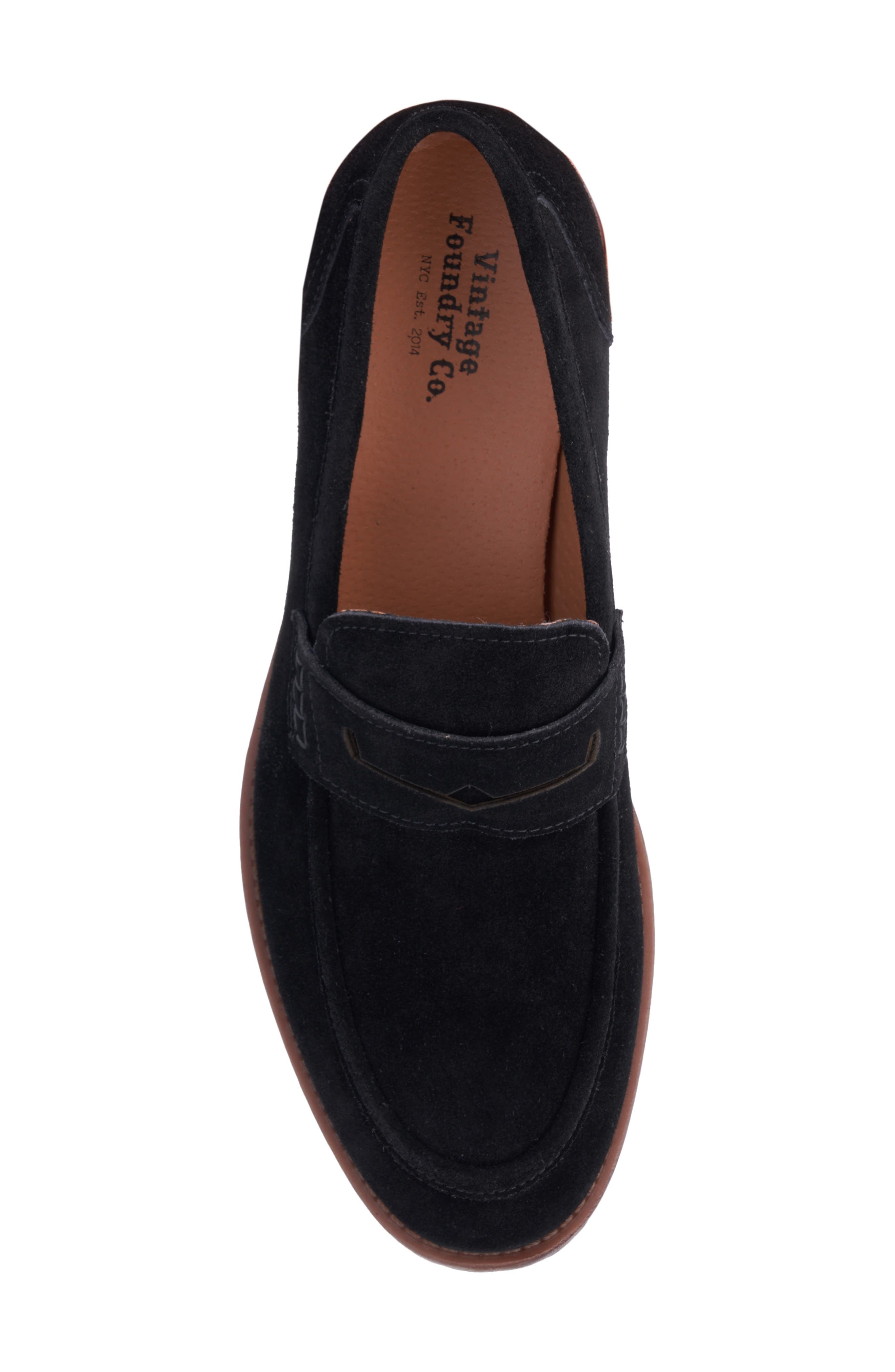 VINTAGE FOUNDRY Harry Apron Toe Penny Loafer, Alternate, color, Black Suede