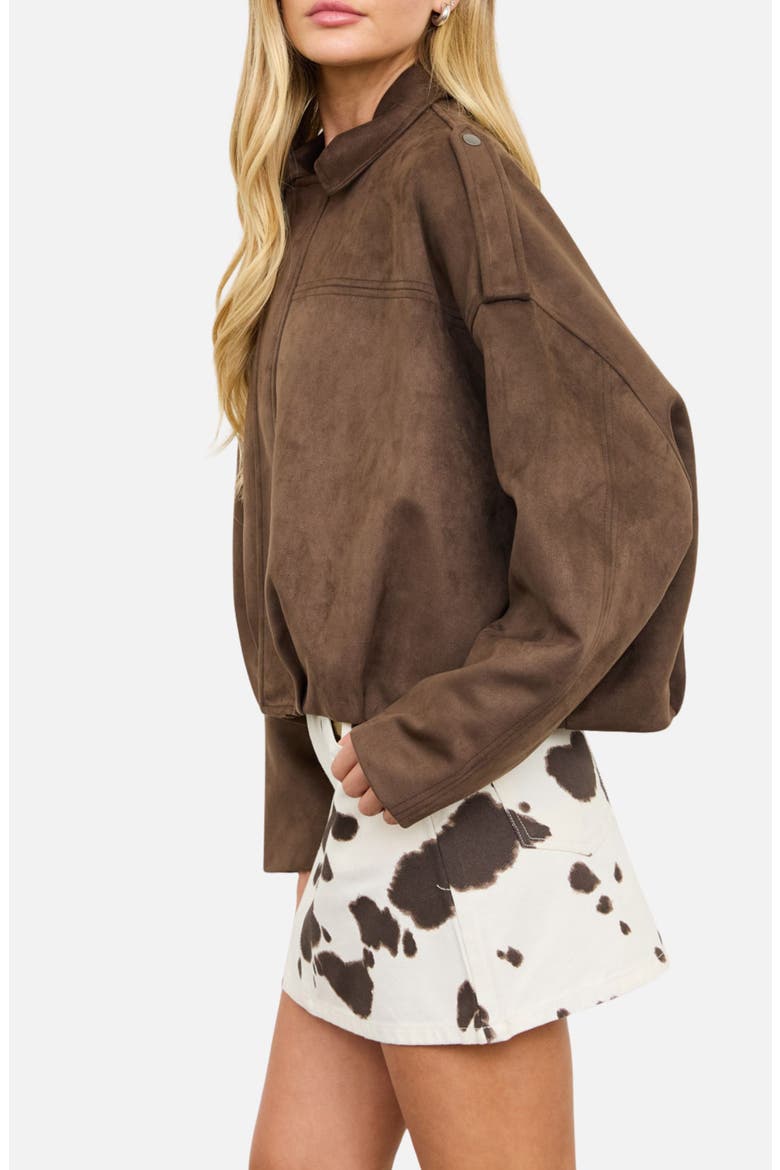 Faux Suede Epaulet Cropped Jacket, Alternate, color, DARK BROWN
