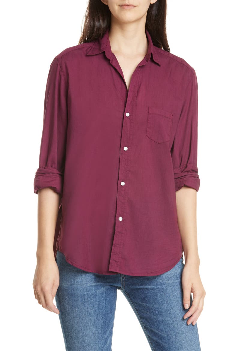 Eileen Relaxed Button-Up Shirt, Main, color, BERRY LIGHT POPLIN