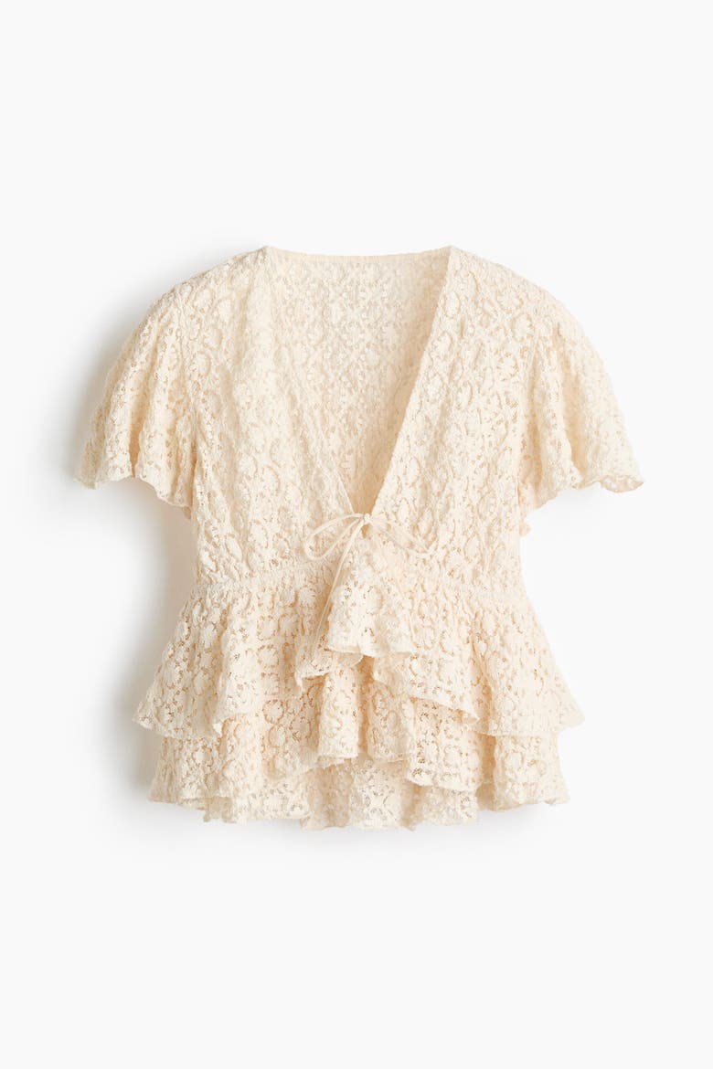 Lace Peplum Top, Alternate, color, Light beige
