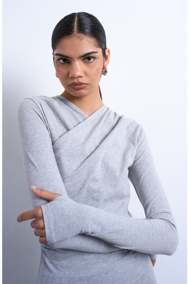 Ruched Wrap Top, Alternate, color, GREY