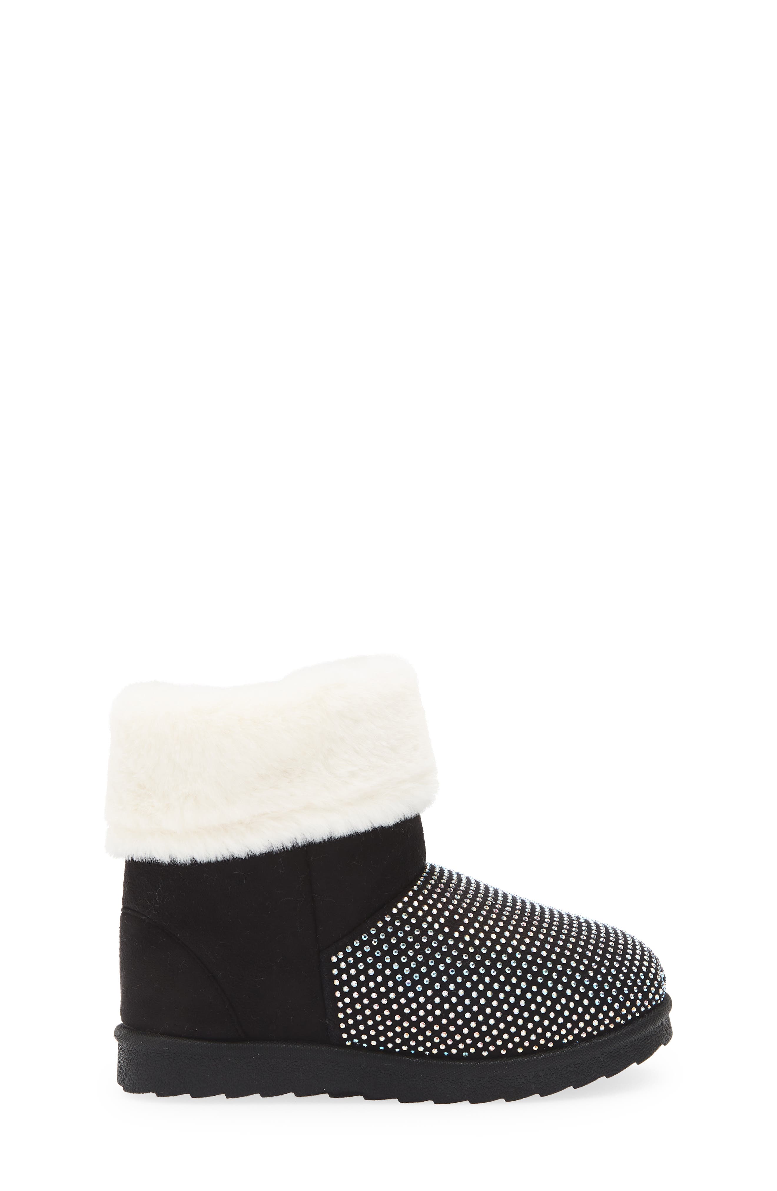 OLIVIA MILLER Kids' Crystal Embellished Faux Fur Lined Boot, Alternate, color, Black