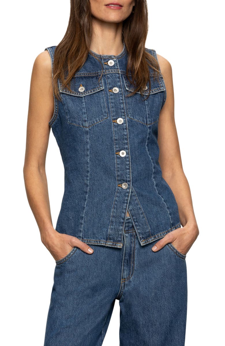 Sanctuary Maritime Denim Vest, Main, color, Perfect Storm