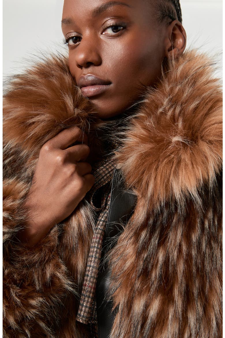 Erosi Faux Fur Short Coat, Alternate, color, CAMEL
