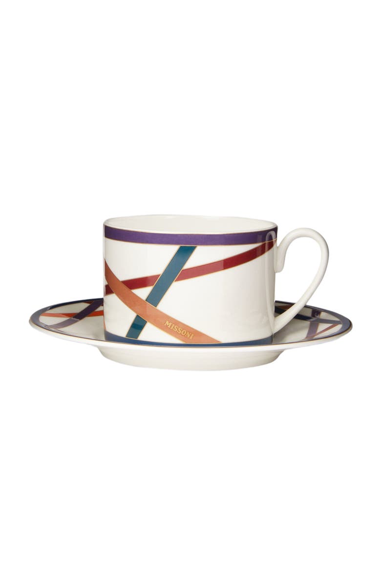 Missoni Home Nastri Set Of 2 Tea Cups & Saucers, Main, color, Multicoloured