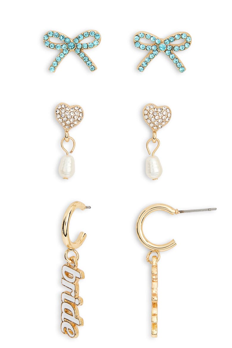 Bridal Party Set of 3 Assorted Earrings Set, Alternate, color, GOLD MULTI