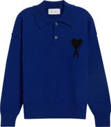 AMI PARIS Ami de Coeur Monogram Felted Wool Polo Sweater