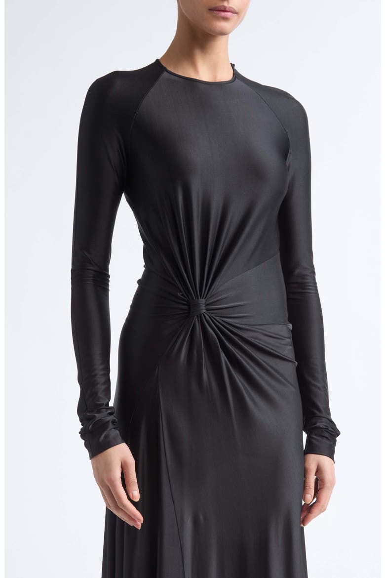 Twist Waist Long Sleeve Jersey Gown, Alternate, color, BLACK