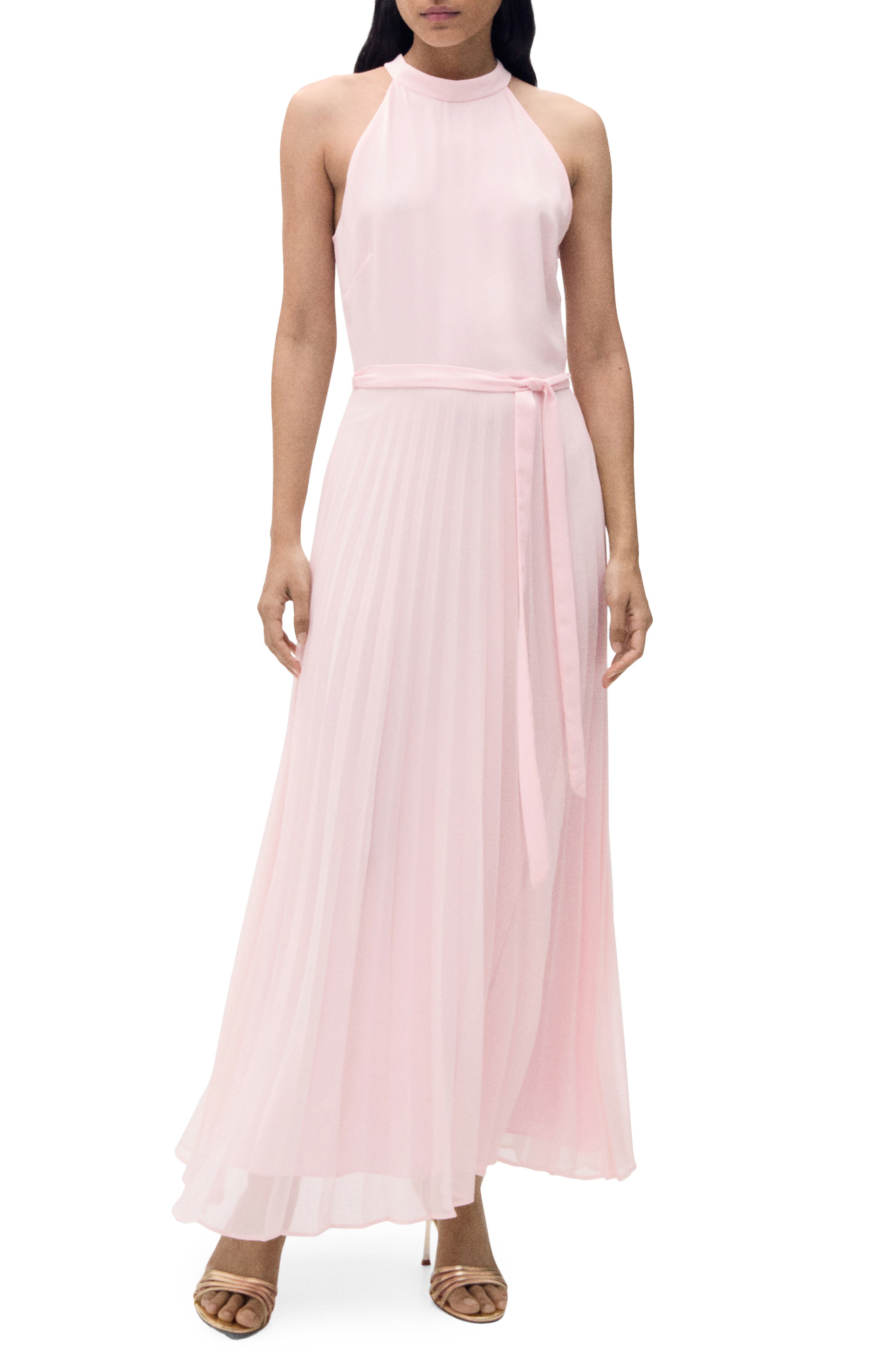 MANGO Pleated Sleeveless Chiffon Maxi Dress