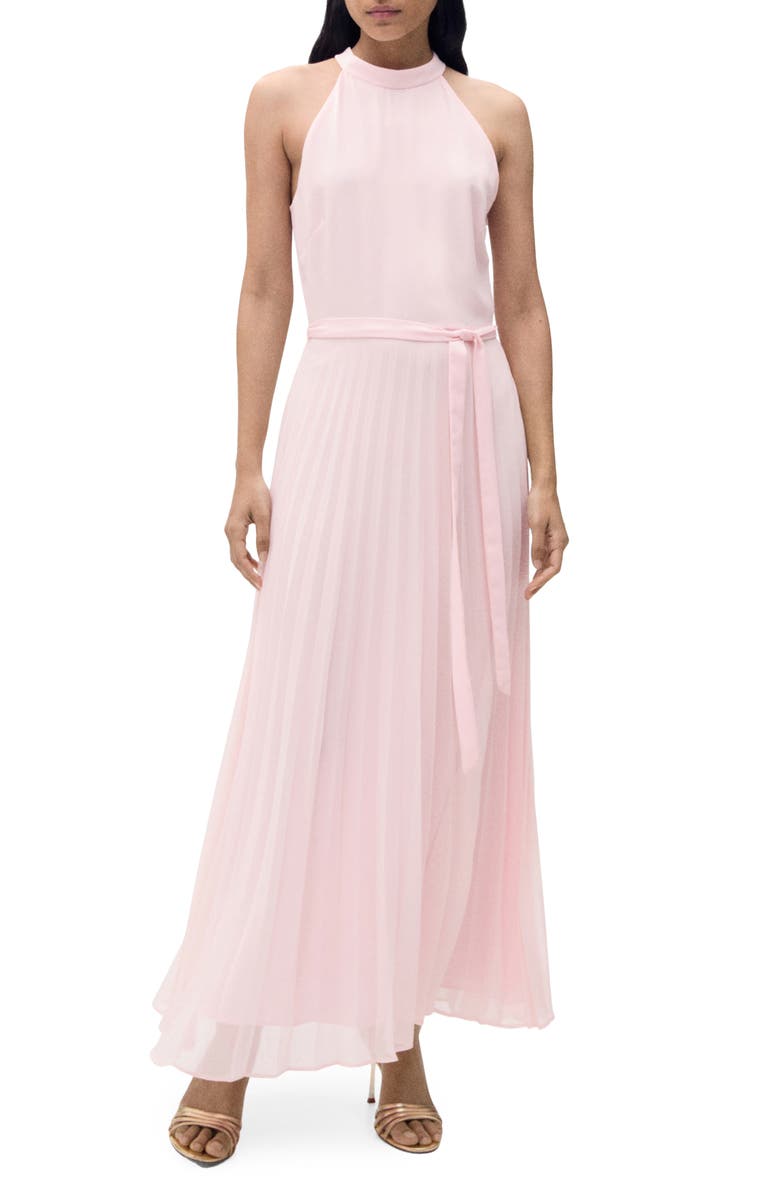 MANGO Pleated Sleeveless Chiffon Maxi Dress, Main, color, Pink