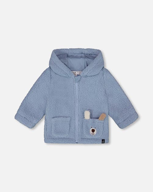 Deux Par Deux Plush Hooded Jacket In Blue