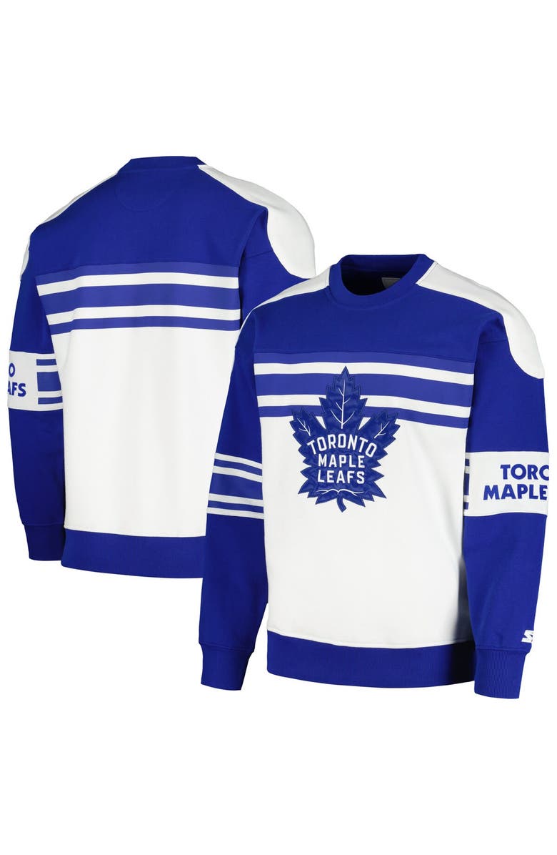 STARTER Men's Starter White Toronto Maple Leafs Defense Fleece Crewneck Pullover Sweatshirt, Alternate, color, White