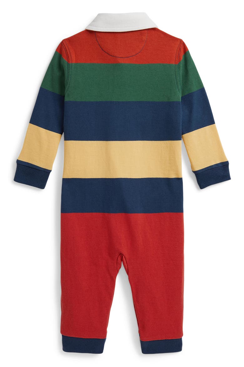 Kids' Stripe Cotton Rugby Coverall, Alternate, color, POST RED MULTI