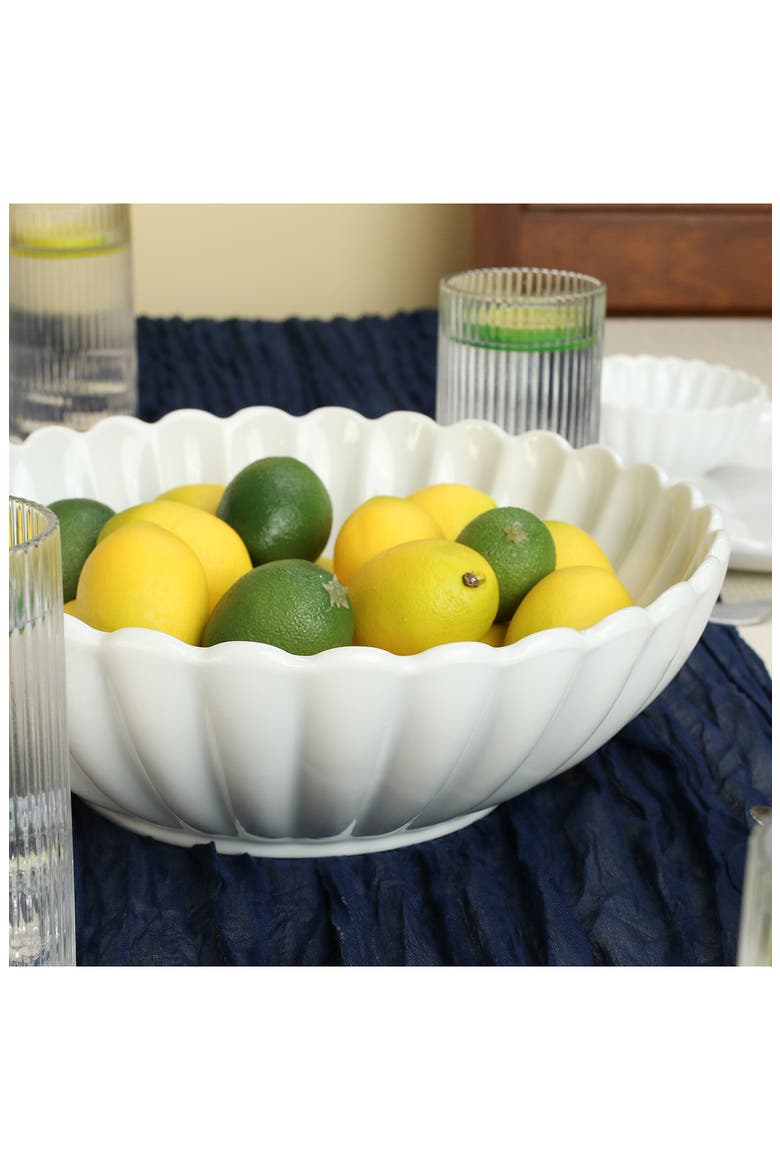 Set of 2 Petal Serving Bowls, Alternate, color, WHITE