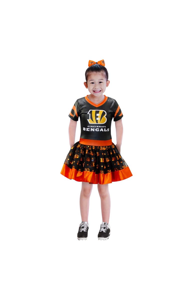 JERRY LEIGH Girls Youth Black Cincinnati Bengals Tutu Tailgate Game Day V-Neck Costume, Main, color, 