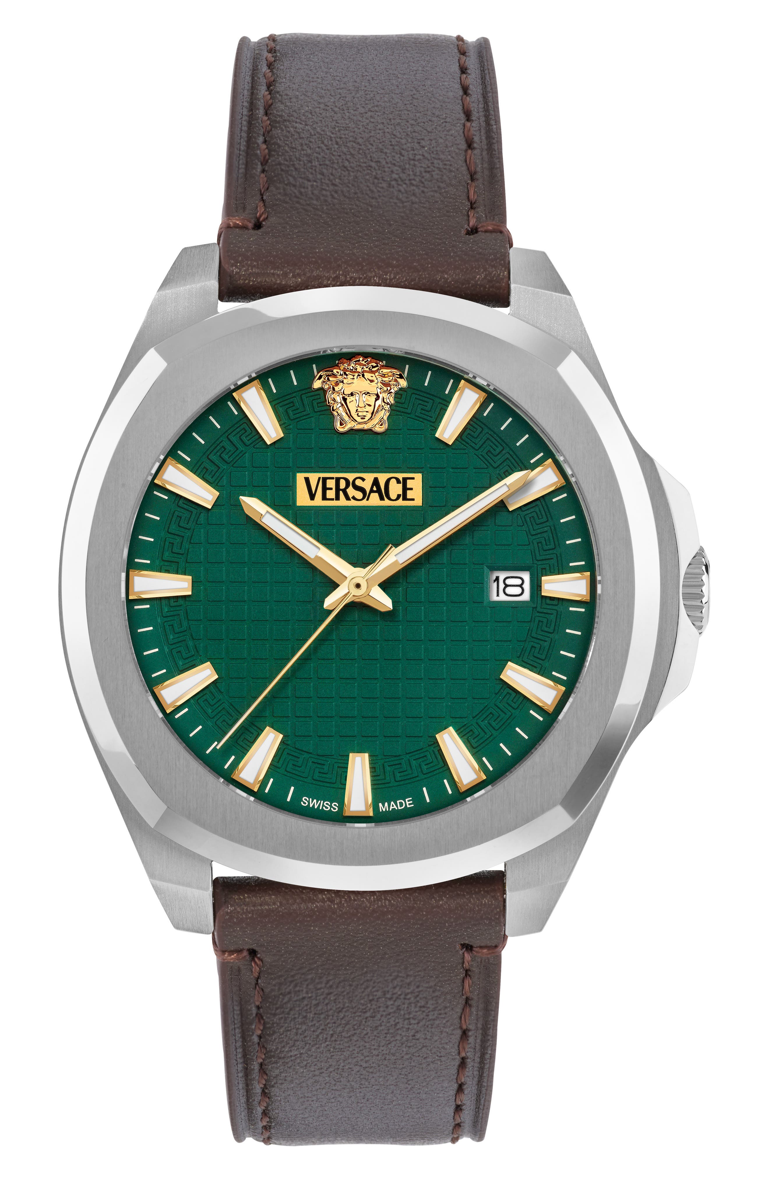 Versace Luxury Leather Strap Watch, 42mm