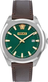 Versace Luxury Leather Strap Watch, 42mm