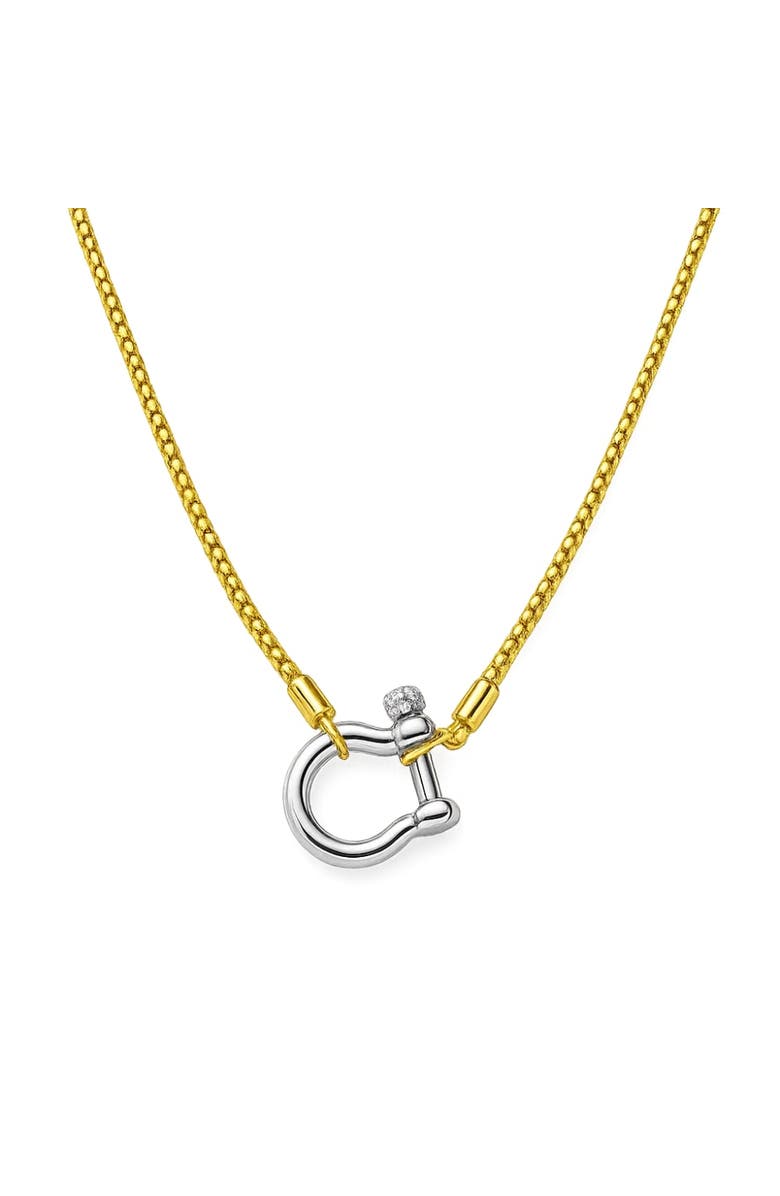Hollywood Sensation Lucky Lock Carabiner Necklace Two-Tone Mixed Metal Horseshoe Pendant Chain, Alternate, color, Gold Necklace Silver Carabiner