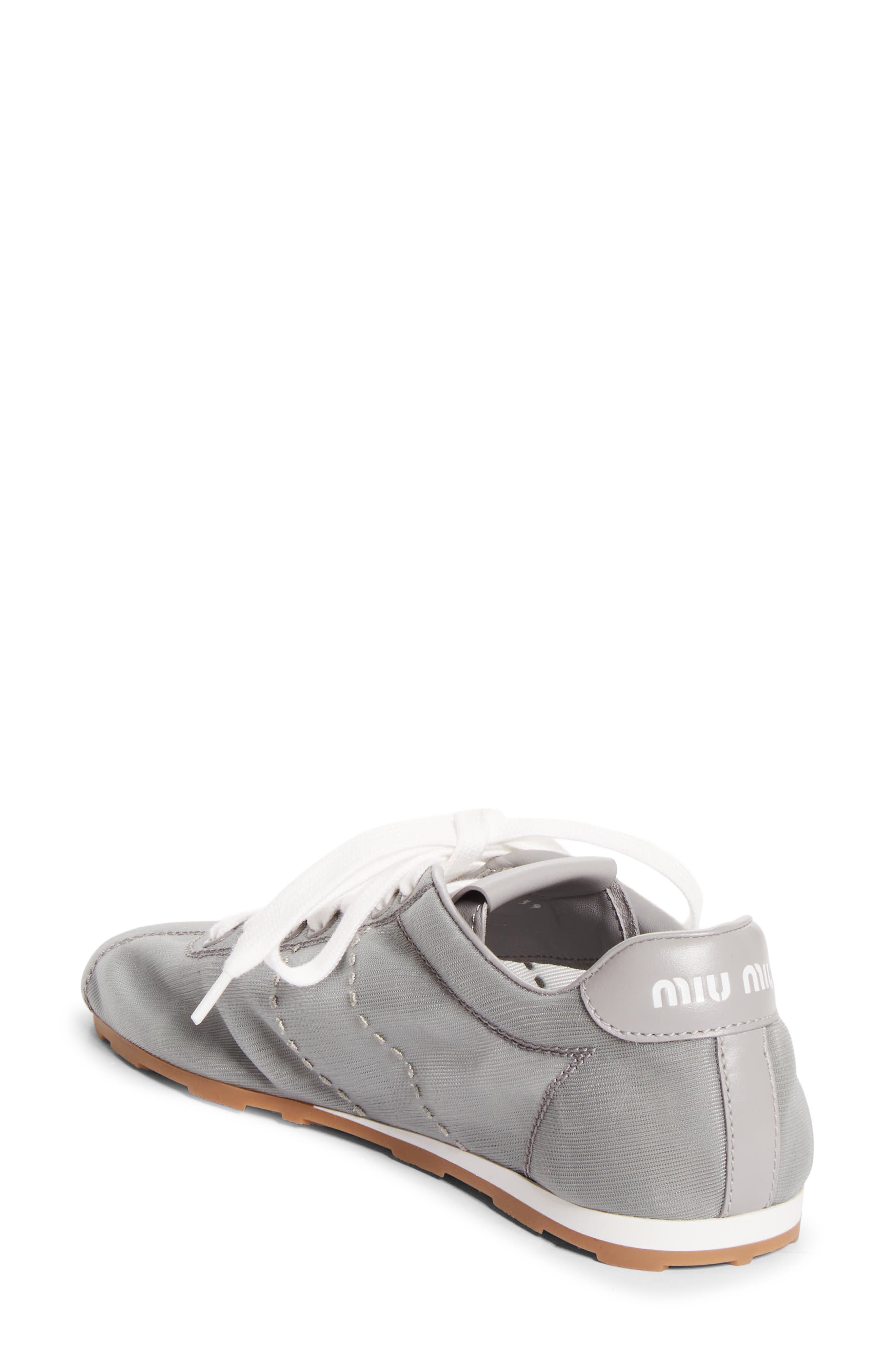 Miu Miu Plume Mesh Sneaker, Alternate, color, Alluminio