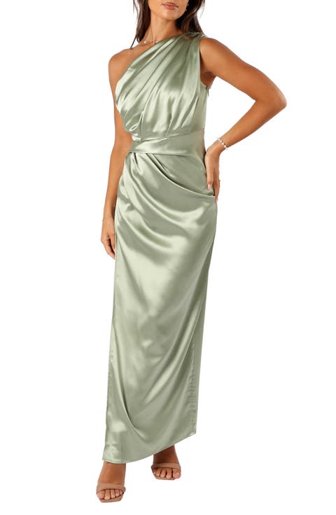Nadia One-Shoulder Satin Maxi Dress