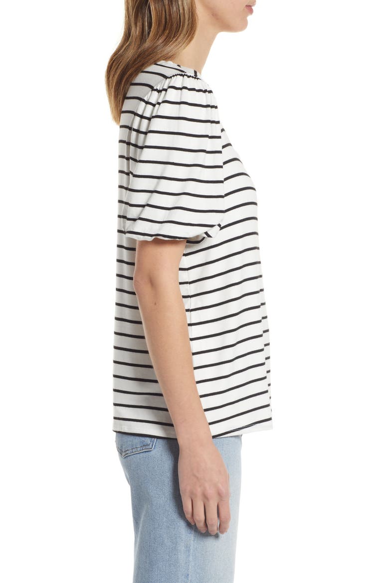 Stripe Puff Sleeve Square Neck T-Shirt, Alternate, color, IVORY/ BLACK STRIPE