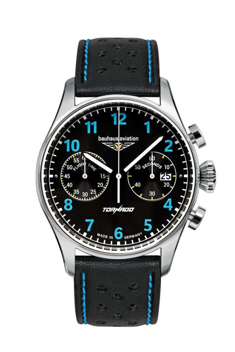 Aviation Tornado - 42mm, Black Dial with Light Blue Accents, Pilot Watch