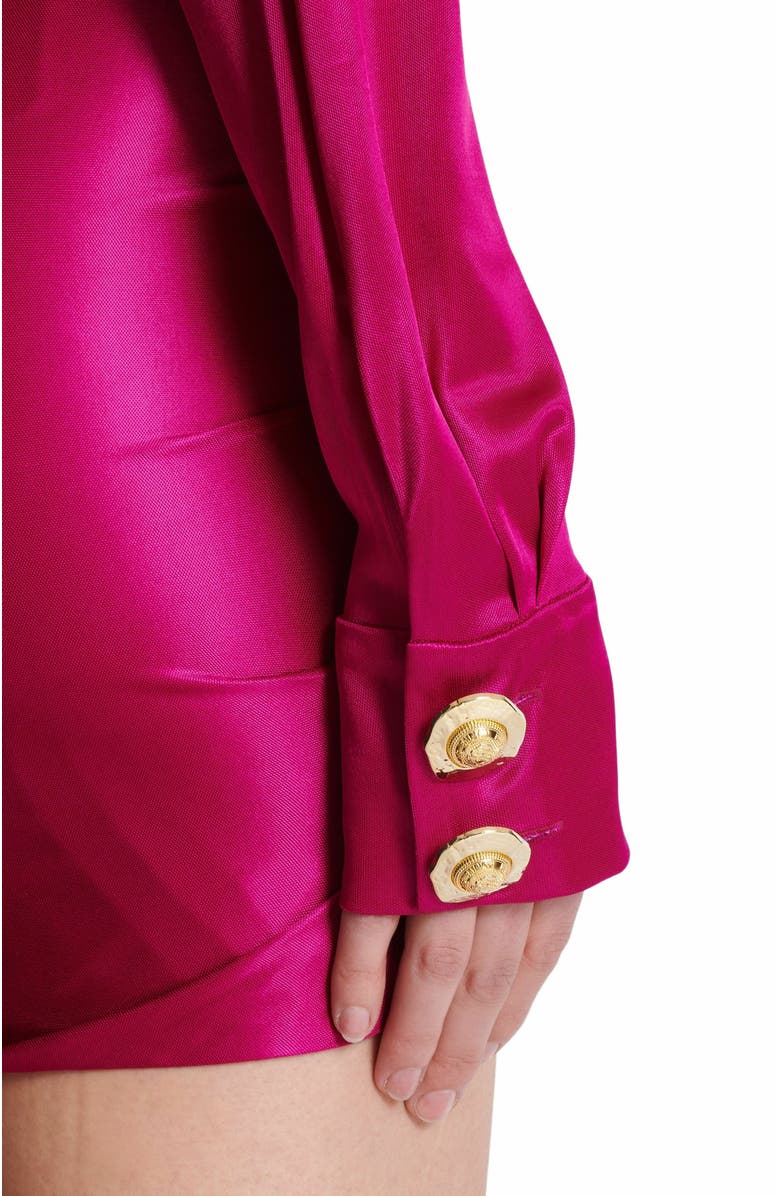 Balmain Short Draped Interlock Jersey Dress, Alternate, color, Pink