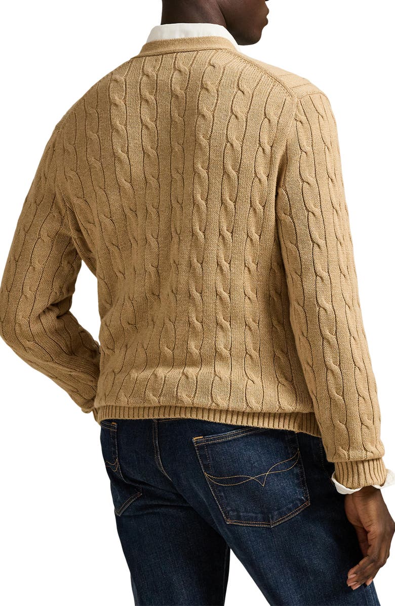 Polo Ralph Lauren Cable Cotton Cardigan, Alternate, color, Camel Melange