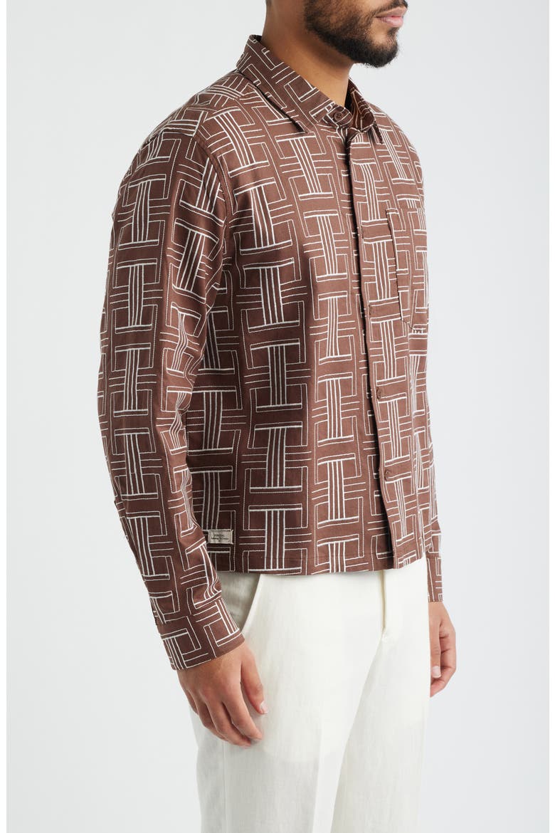 Shashiko Embroidered Button-Up Shirt, Alternate, color, BROWN