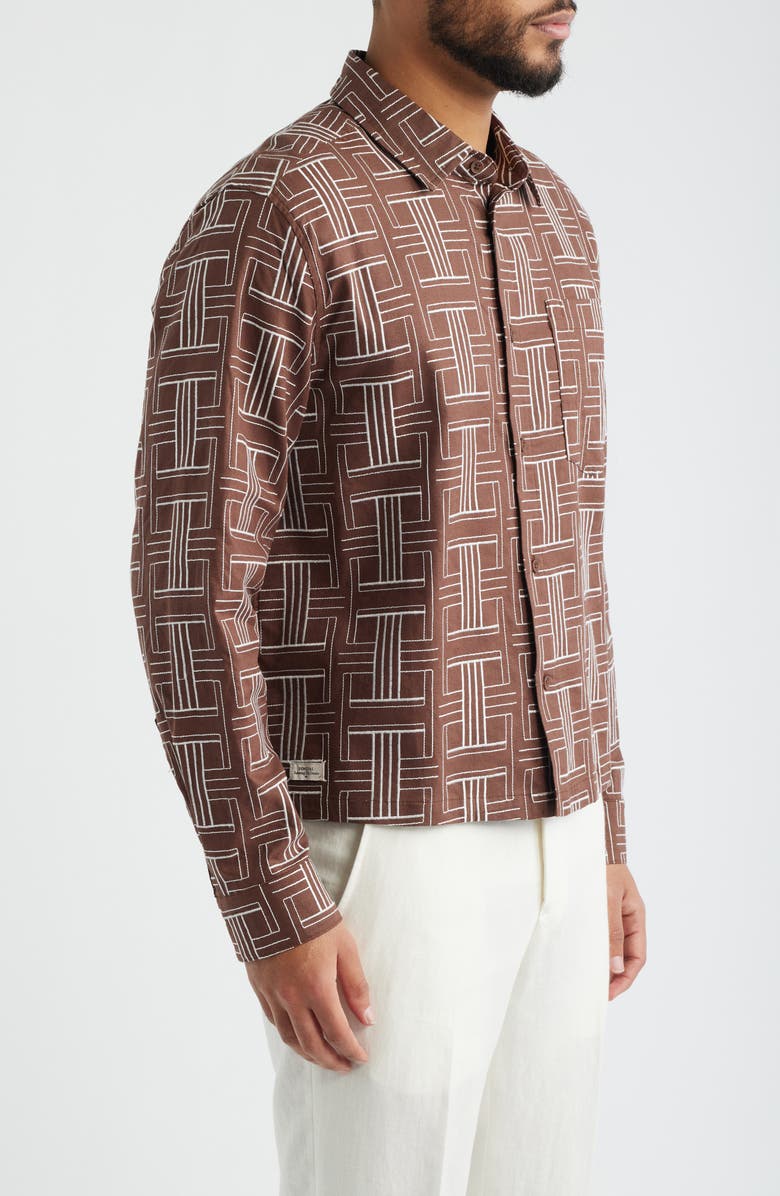 Percival Shashiko Embroidered Button-Up Shirt, Alternate, color, Brown