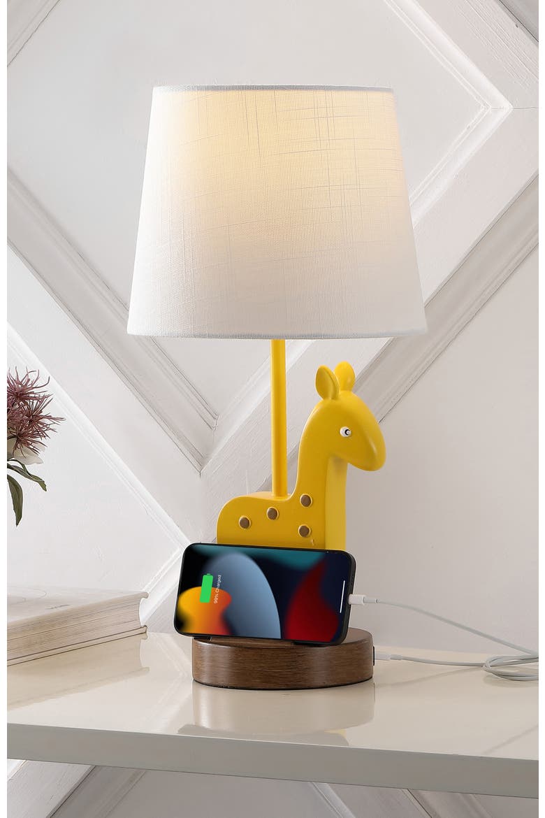 Sahara Mid-Century Vintage Iron/Resin Giraffe LED Kids' Table Lamp with Phone Stand and USB Charging Port, Alternate, color, Yellow