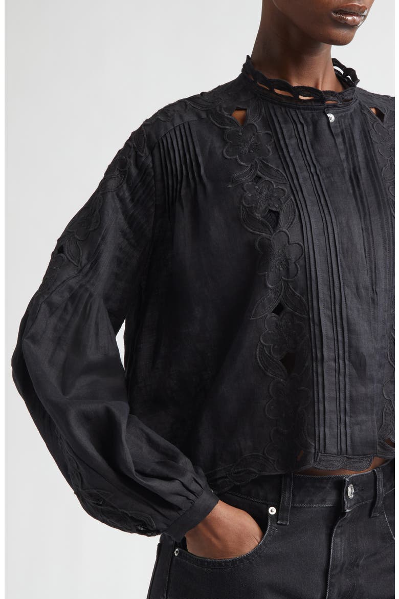 Rubra Pintuck Broderie Anglaise Ramie Top, Alternate, color, BLACK