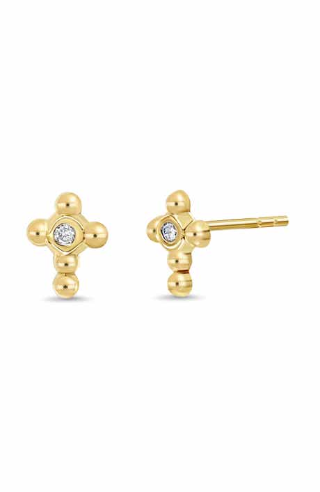 Bony Levy Icon 18K Yellow Gold Diamond Cross Stud Earrings