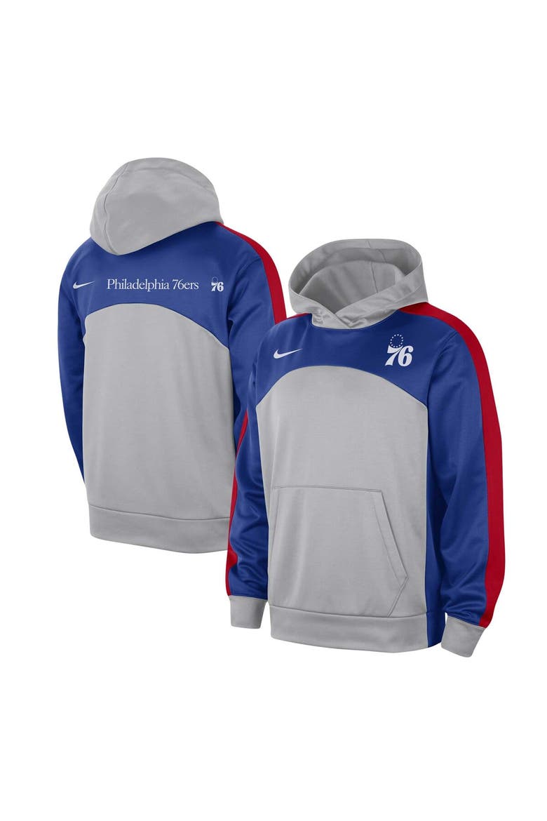 Men's Nike Gray/Royal Philadelphia 76ers Authentic Starting Five Force Performance Pullover Hoodie, Alternate, color, Gray