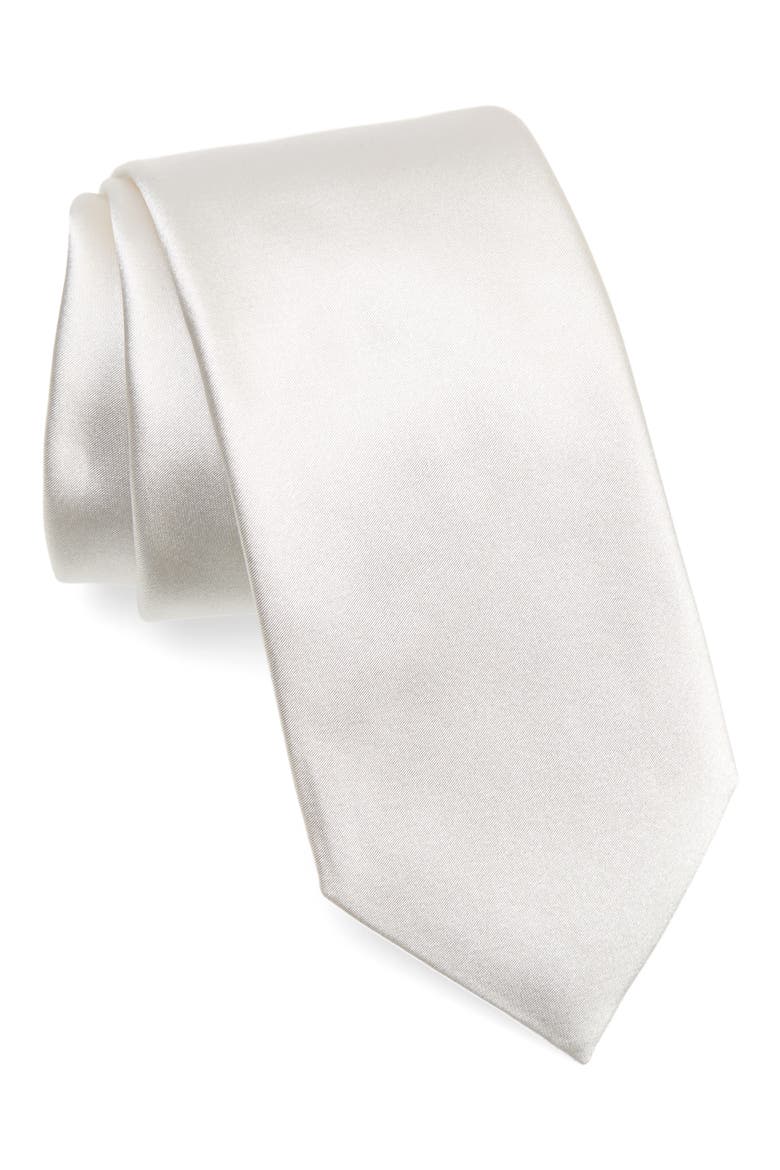 Silk Satin Tie, Main, color, WHITE