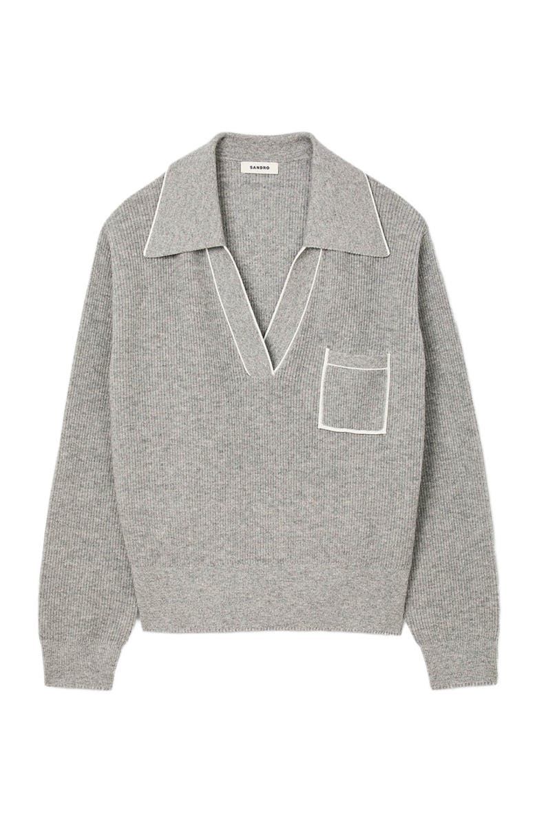 SANDRO Open polo-collar neck sweater, Alternate, color, Grey