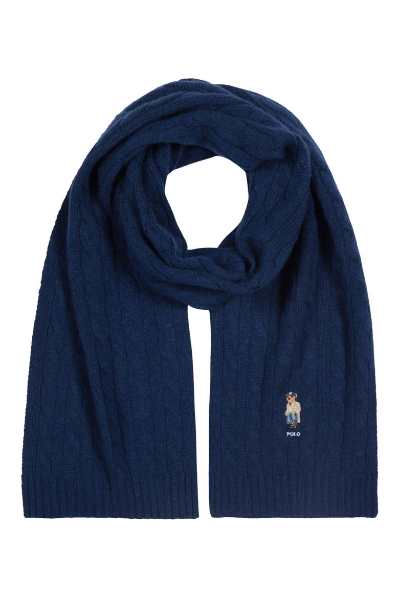 Litchfield Bear Cable Knit Scarf, Main, color, NEWPORT NAVY