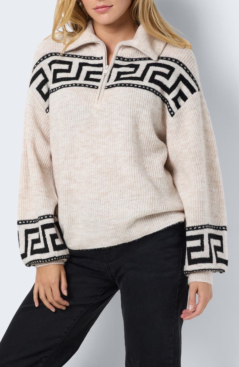 Noisy may Bala Greek Key Print Sweater, Alternate, color, Birch Detailmelange
