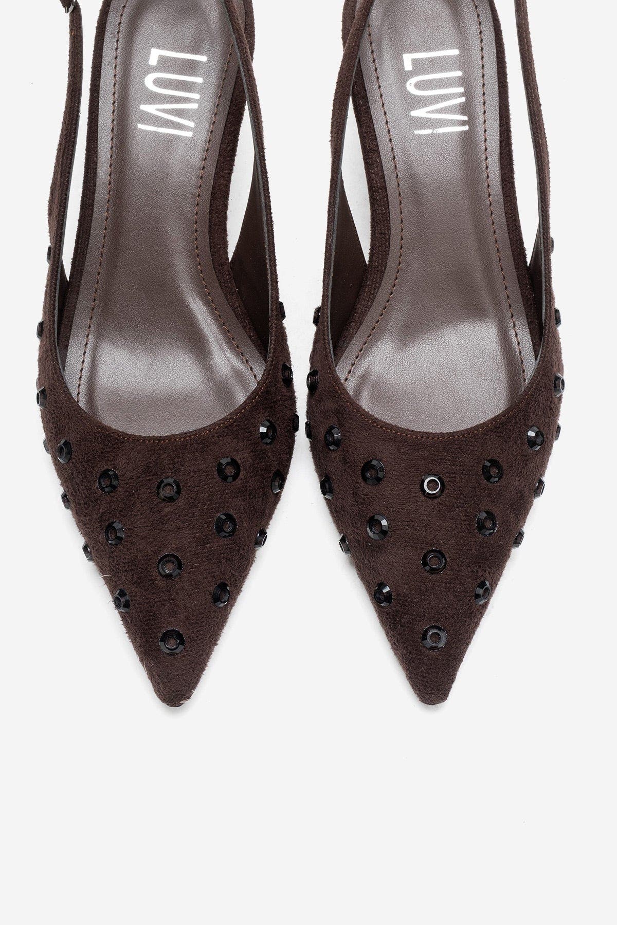 Lorex Embellished Stiletto Slingback Pump, Alternate, color, Brown Suede