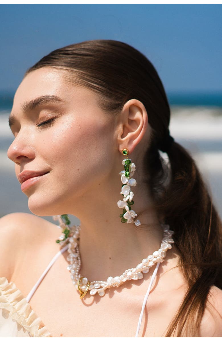 Classicharms Midori Pearl Petal & Peridot Tassel Earrings, Alternate, color, Gold/Green