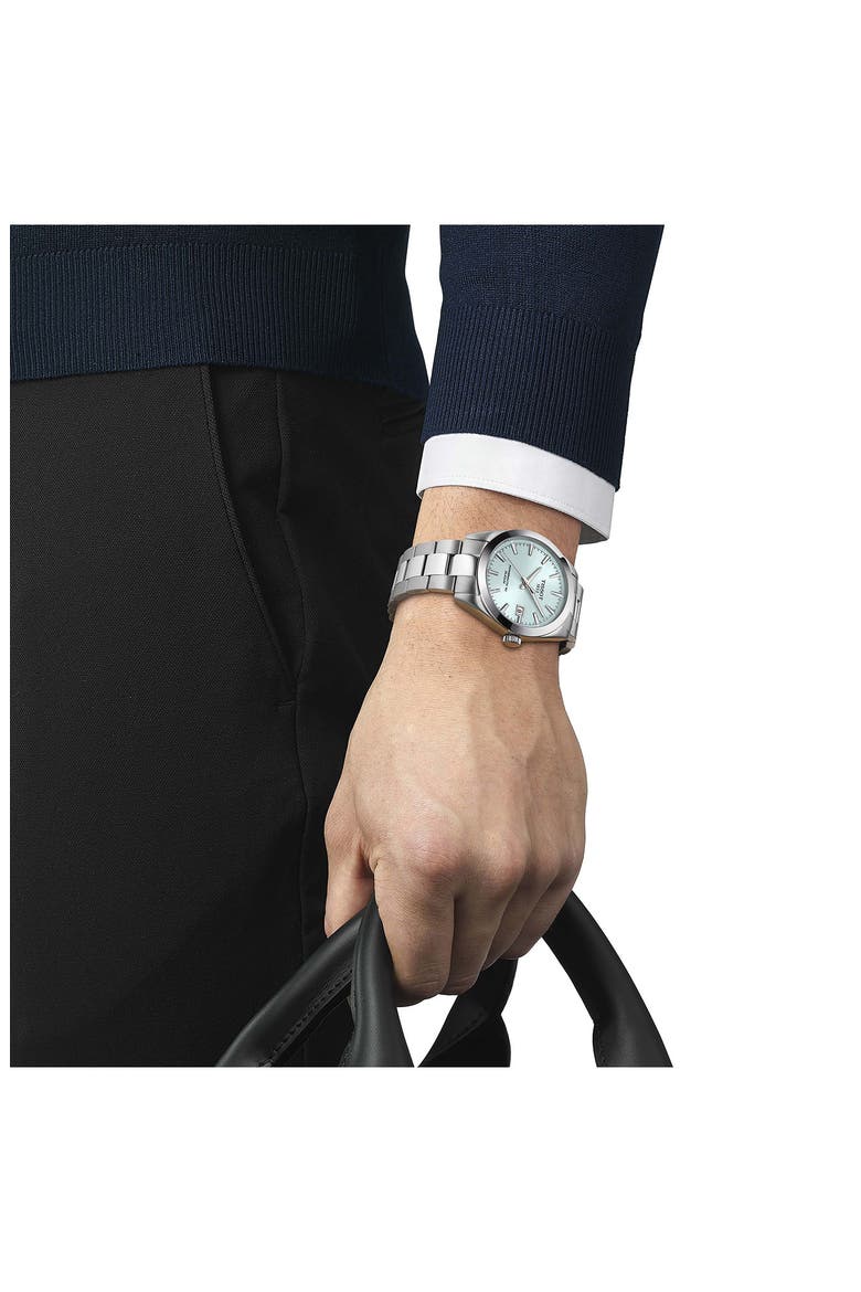 T-Classic Gentleman Powermatic Bracelet Watch, 40mm, Alternate, color, SILVER/ ICE BLUE