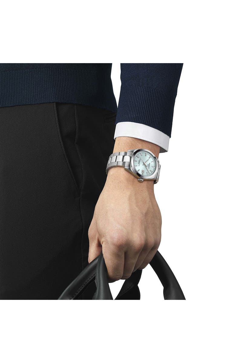 Tissot T-Classic Gentleman Powermatic Bracelet Watch, 40mm, Alternate, color, Silver/ Ice Blue