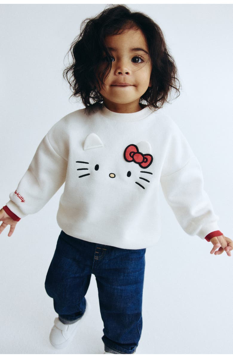 H&M Motif-detail Sweatshirt, Alternate, color, White/Hello Kitty